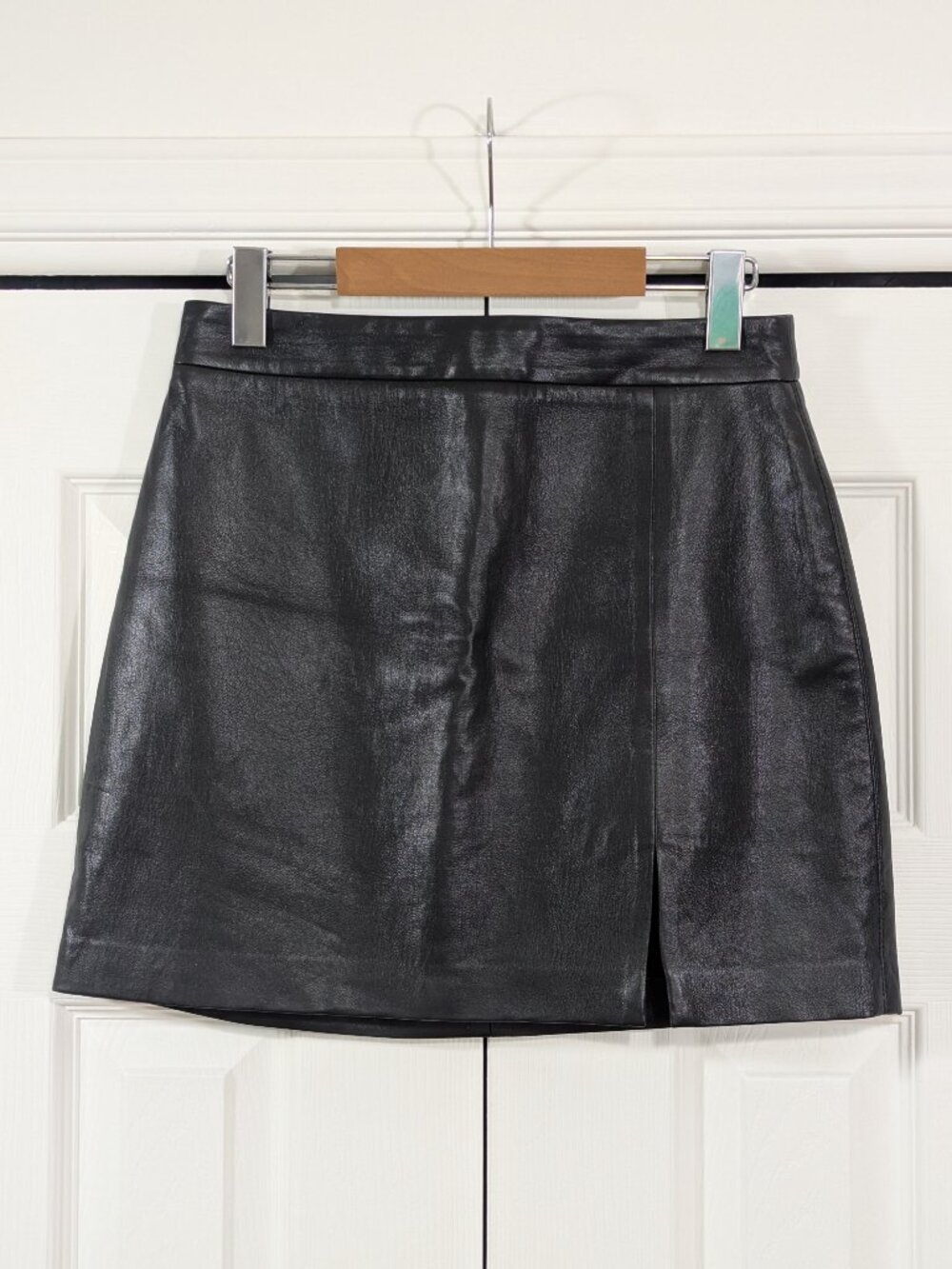 Wilfred Black Faux Leather Mini Skirt with Side Slit